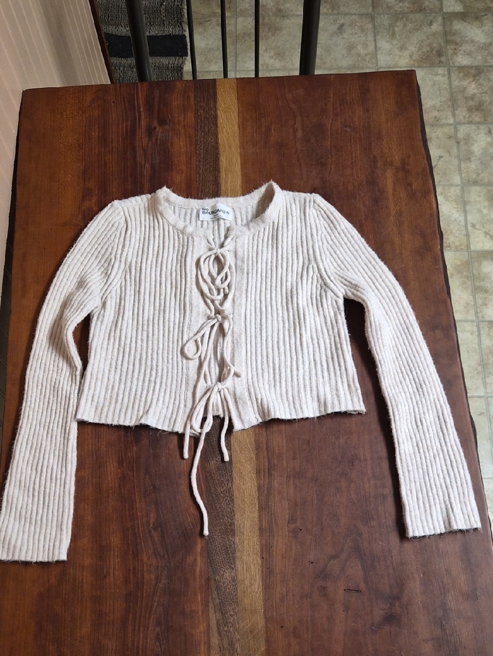 No Boundaries Ribbed Lace-Up Crop Cardigan - Cream